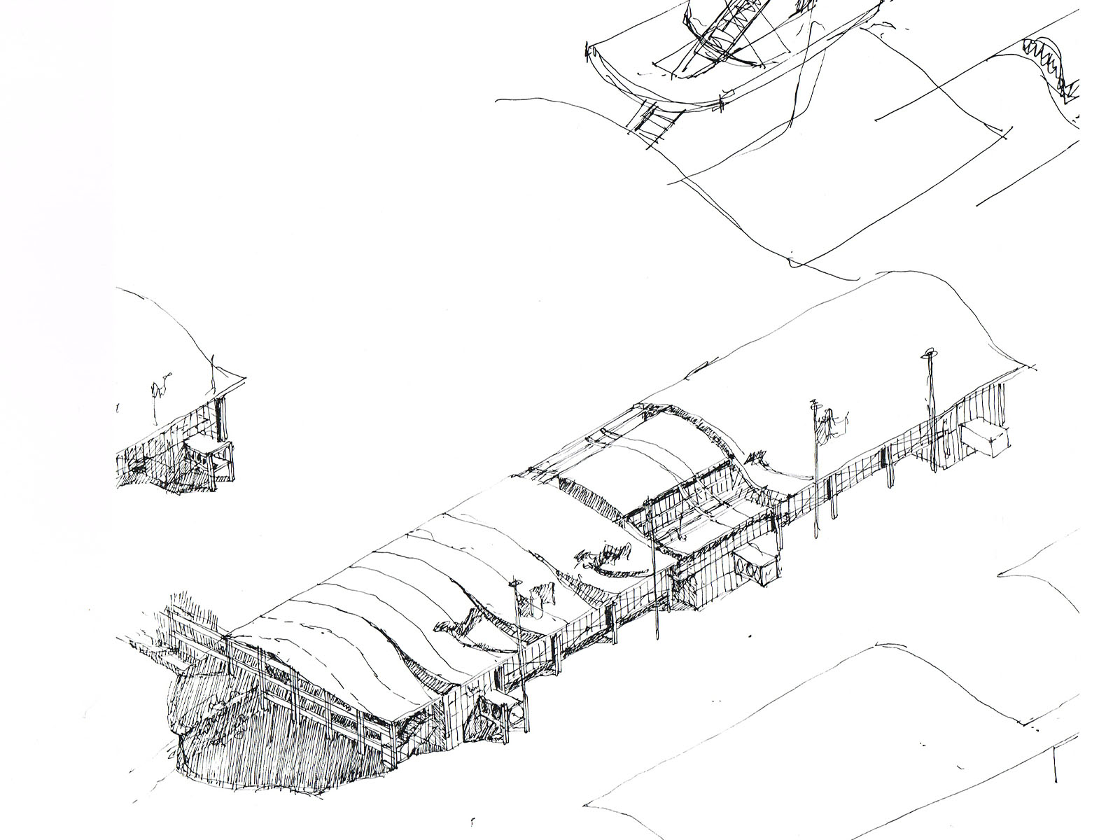 Sketch de l'Aéroport Roland Garros de l'architecte Bernard Kohn